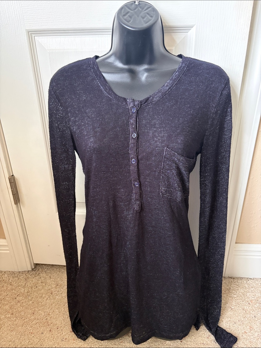 Long Sleeve black Henley Tee with Pocket